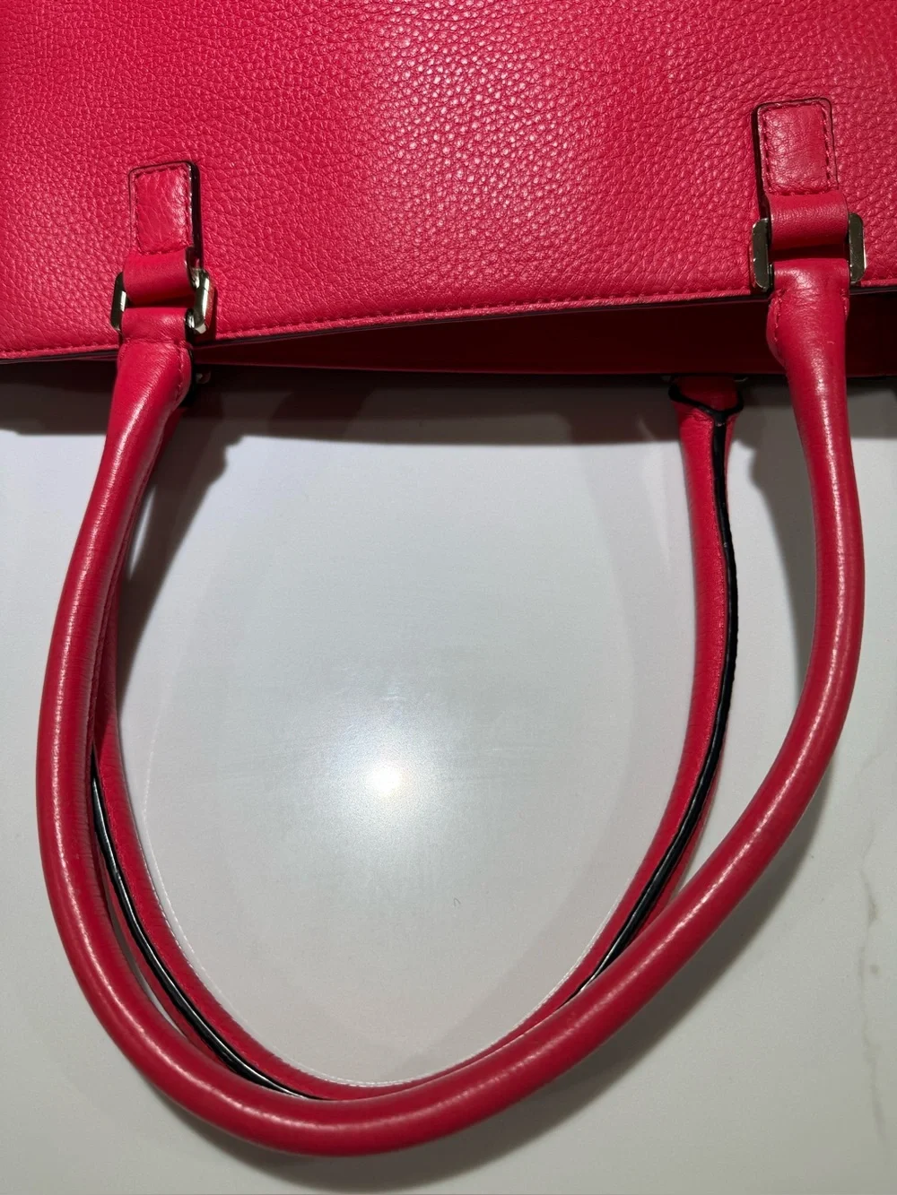 KATE SPADE Leather Envelope Zipper Top Shoulder Tote Bright Pink Beige